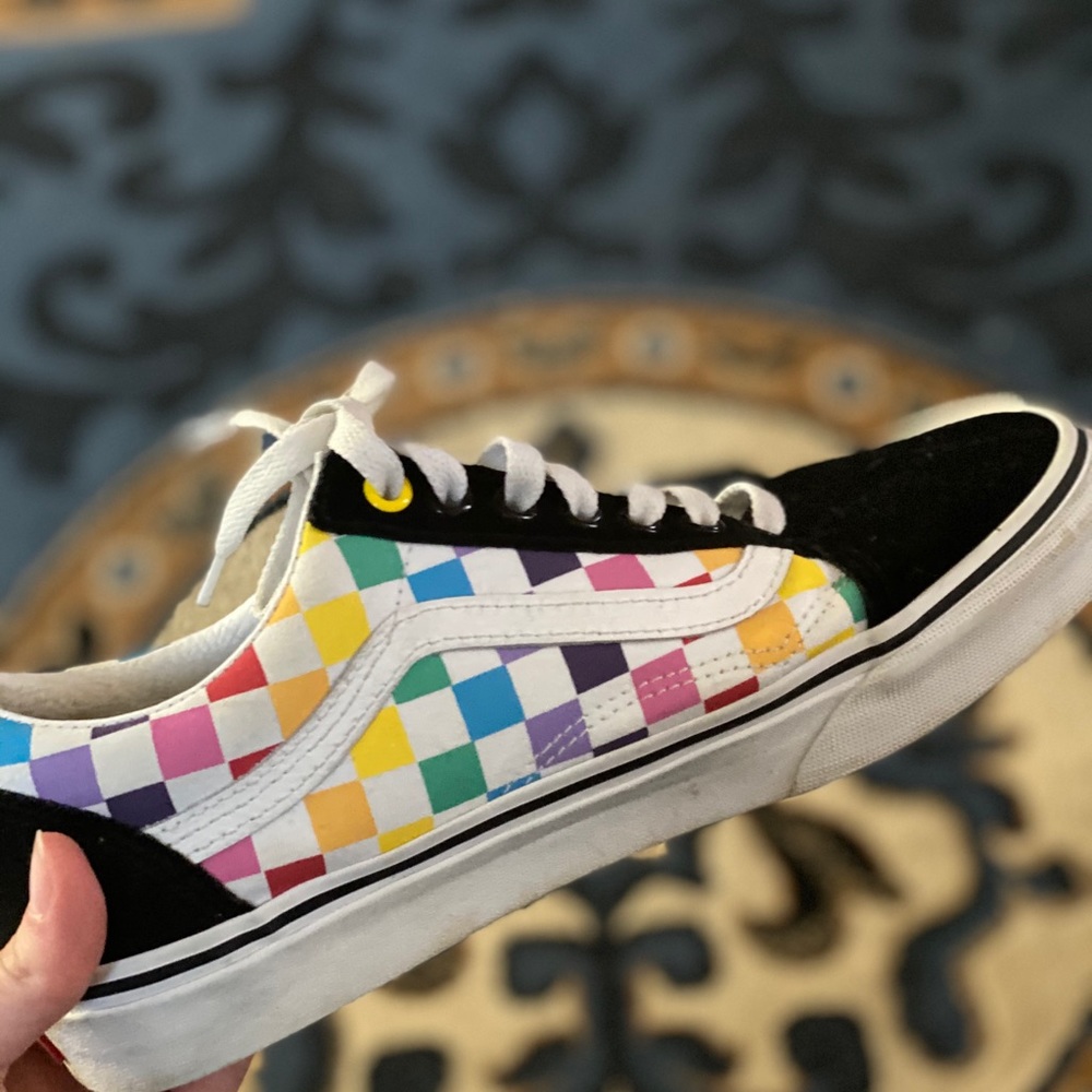 Rainbow checkerboard Vans size 8.5 w 7 m